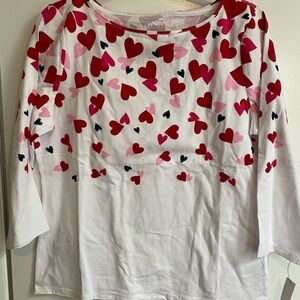 Talbots Women’s Long Sleeve Heart Tee - White and Red